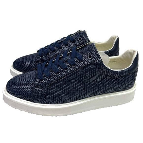 Lauren Ralph Lauren Angeline IV Leather Trim Straw sneakers navy blue - 8.5 - Picture 2 of 10